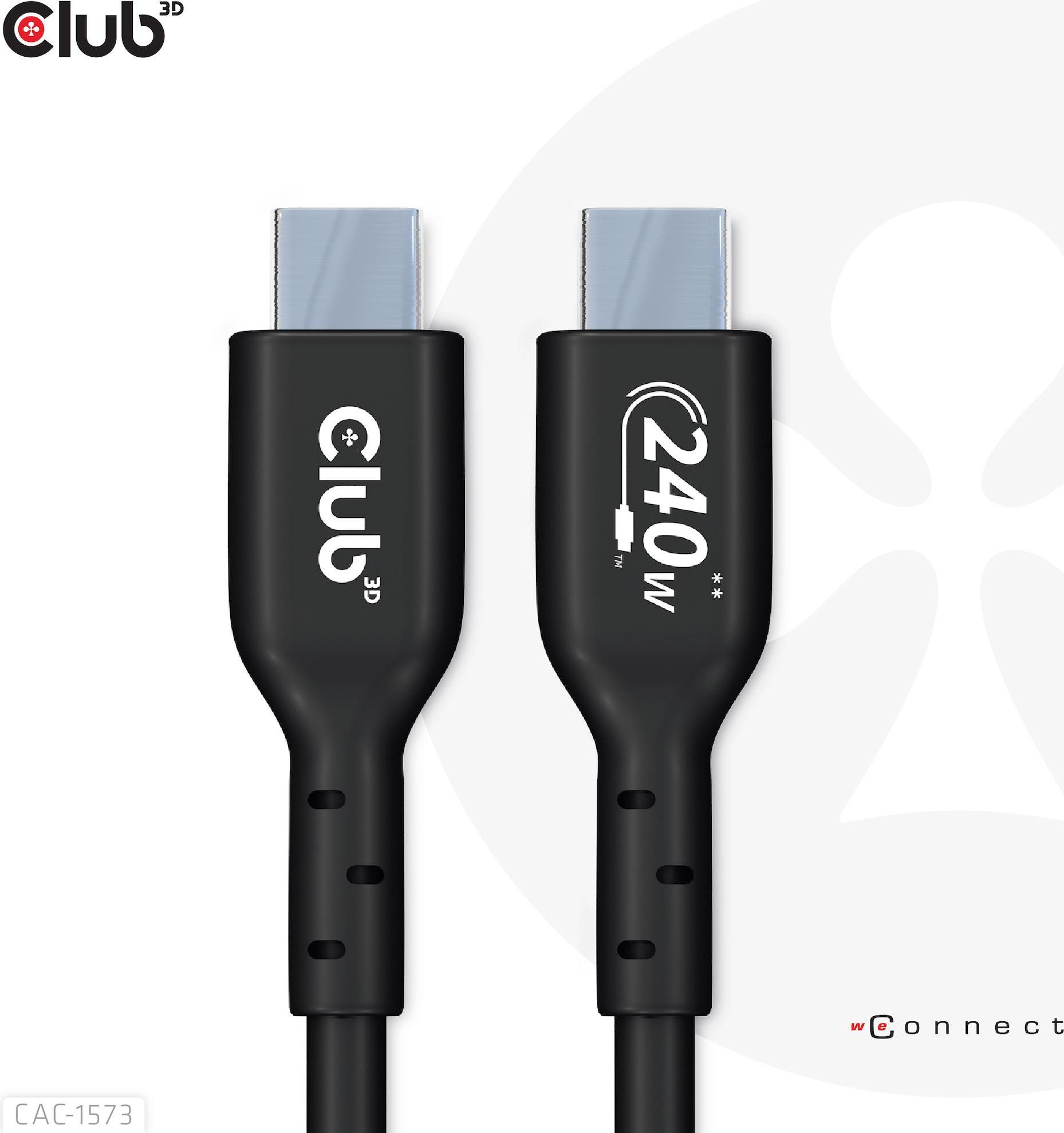 Club 3D - USB-Kabel - USB-C (M) zu USB-C (M) - USB2.0 5 A - 2,0m - bi-direktional, up to 240W power delivery support, extended power range (EPR) (CAC-1573) von Club3D