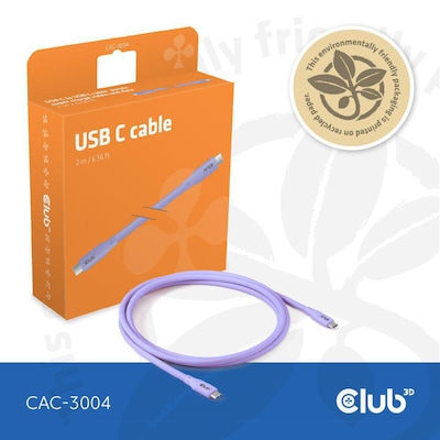 Club 3D USB Typ-C zu Typ-C Kabel 20 Gbps 240W 4K60Hz 2m lila Club 3D USB Typ-C zu Typ-C Kabel 20 Gbps 240W 4K60Hz 2m lila von Club3D