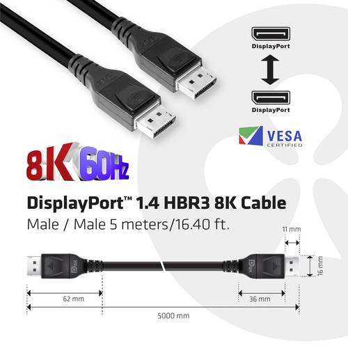 Club3D DisplayPort Anschlusskabel DisplayPort Stecker, DisplayPort Stecker 5.00m Schwarz CAC-1061 Ul von Club3D