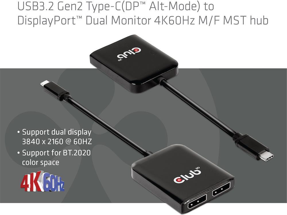 Club3D USB-Hub USB 3.2 Typ C > 2x DP 4K60Hz St/Bu retail (CSV-1555) von Club3D