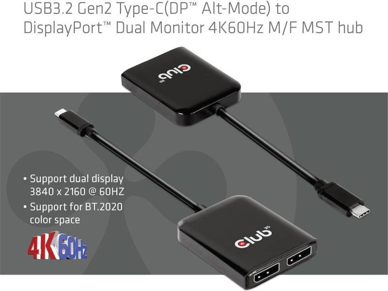 Club3D USB-Hub USB 3.2 Typ C > 2x DP 4K60Hz St/Bu retail (CSV-1555) von Club3D