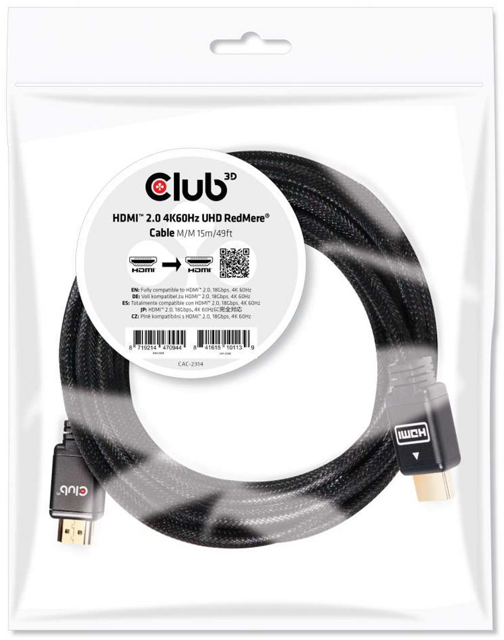 HDMI A > HDMI A 2.0 UHD Kabel (15m) von Club3D