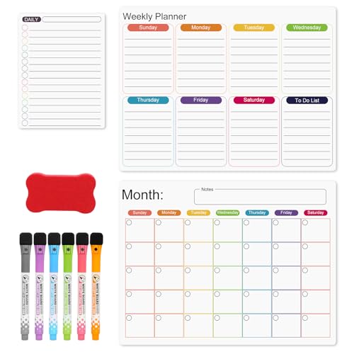 Magnetisch Whiteboard, mit 6 Marker und 1 Radierer, Inkl Monatsplaner Wochenplaner Tagesplan, Wochenplaner Abwischbar, Magnettafel für Kühlschrank, Abwischbar Whiteboard Kalender für Einkaufslisten Magnetisch Whiteboard, mit 6 Marker und 1 Radierer, Inkl Monatsplaner Wochenplaner Tagesplan, Wochenplaner Abwischbar, Magnettafel für Kühlschrank, Abwischbar Whiteboard Kalender für Einkaufslisten von Clyfanesy