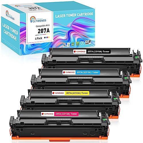 Clywenss 207A 207X Toner Mit Chip, Kompatibel mit HP 207A 207X Tonerkartuschen für Color Laserjet Pro MFP M283fdw M282nw M255dw M255nw M283 M282 M255 Multipack W2210A W2211A W2212A W2213A, 4er-Pack von Clywenss