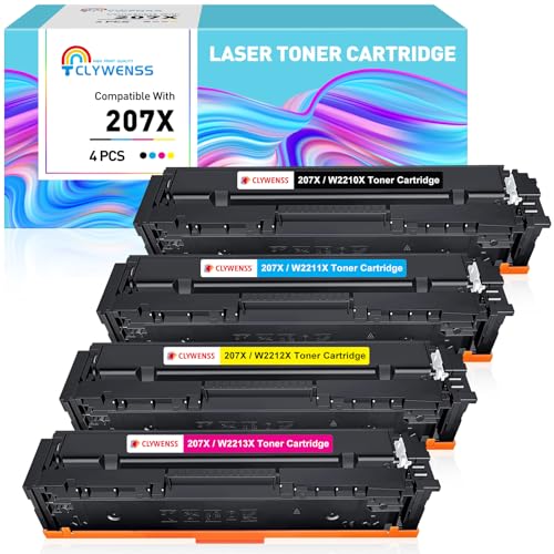 Clywenss 207X Toner Kompatibel mit HP 207X 207A Tonerkartuschen für Color Laserjet Pro MFP M283fdw M282nw M255dw M255nw M283 M282 M255 Multipack W2210X W2211X W2212X W2213X, 4er-Pack (BK, C, M, Y) von Clywenss