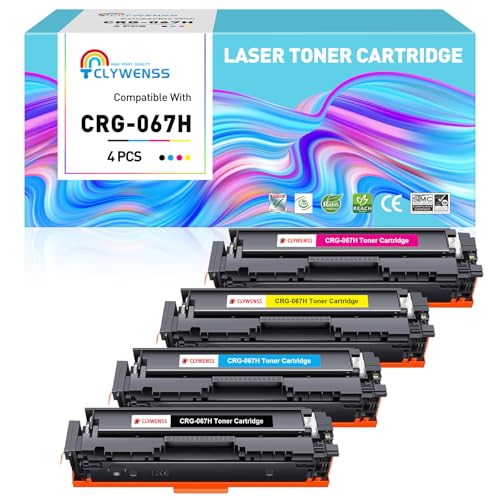 Clywenss CRG-067H 067H 067 Toner Mit Chip Kompatibel mit Canon i-SENSYS MF655Cdw MF657Cdw LBP631Cw LBP633Cdw MF651Cw MF655Cw MF657Cw MF655 MF657 MF651 LBP631 Toner, 4-Pack (Schwarz Cyan Magenta Gelb) von Clywenss