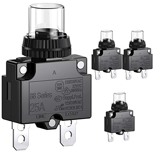 CLDIY 25-A-Leistungsschalter mit thermischem Überlastungsschutz 88 Series Manual Push Button Reset mit Schnellanschlussklemmen und wasserdichter Tastenkappe 32VDC oder 125 / 250VAC 4PCS CLDIY 25-A-Leistungsschalter mit thermischem Überlastungsschutz 88 Series Manual Push Button Reset mit Schnellanschlussklemmen und wasserdichter Tastenkappe 32VDC oder 125 / 250VAC 4PCS von Clyxgs