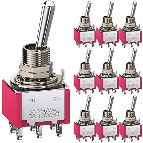 CLDIY Kippschalter 6 Klemmen 2 Position ON/ON DPDT 6mm Mini Kippschalter für Auto Armaturenbrett AC 5A / 125 V 2A / 250 V 10 Stücke von Clyxgs