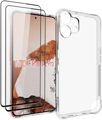 Cmeilau Flexibler TPU-Anti-Kratzer-Transparentkoffer für Nichts CMF-Telefons 2 Pro (6,77 "), Vier Eckschock-Slim-Gehäuseabdeckung mit temperiertem Glasschriftenschutz, Stoßdämpfung (2 Sets) von Cmeilau