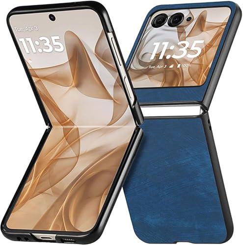 Cmeilau Stoßdicht Faltbarer Leder dünne Glatte Hülle für Motorola Razr 60 Ultra, Anti-Kratzer-Schutzhüllen für Männer mit PC-Rückdecke (Blue) von Cmeilau
