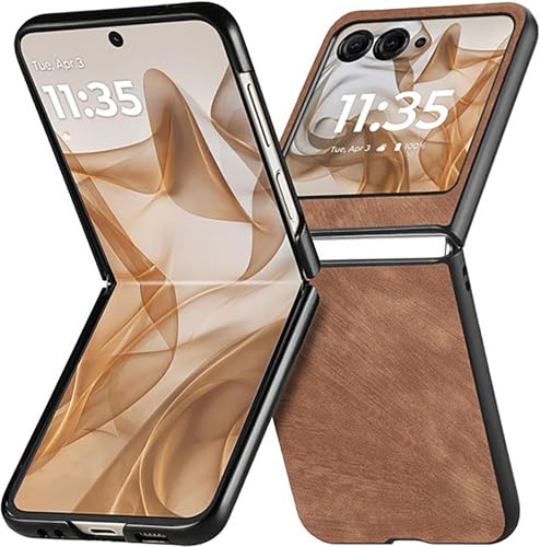 Cmeilau Stoßdicht Faltbarer Leder dünne Glatte Hülle für Motorola Razr 60 Ultra, Anti-Kratzer-Schutzhüllen für Männer mit PC-Rückdecke (Brown) von Cmeilau