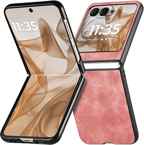 Cmeilau Stoßdicht Faltbarer Leder dünne Glatte Hülle für Motorola Razr 60 Ultra, Anti-Kratzer-Schutzhüllen für Männer mit PC-Rückdecke (Pink) von Cmeilau
