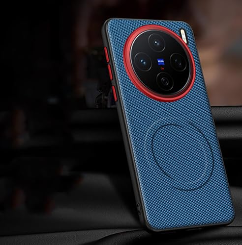TPU-Stoßfänger Leder-Heckabdeckung Hülle kompatibel mit Vivo X200 Ultra, Metallkamera-Objektivschutz Ring, Premium-Textur Lederkomfort Grip, magnetischer Anti-Schlupf-Rugge-Telefonabdeckung (Blue) von Cmeilau