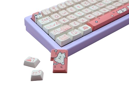 Cmokifuly Katze niedlich Keycaps MDA Profil Tastenkappen, Benutzerdefinierte PBT Tastenkappen für mechanische Tastatur, 148 Tasten Dye-Sub Cute Key Cap (rosa) von Cmokifuly