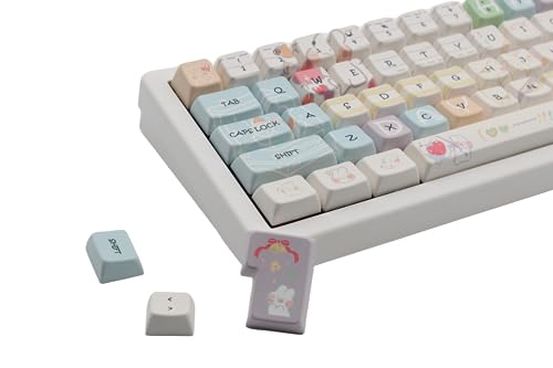 Cmokifuly Tier niedlich Keycaps, MDA Profil 171 Tastenkappen, ANSI&ISO Layout Tastenkappen für PBT Mechanische Tastaturen, 171 Tasten Färbung Nächste Generation Niedliche Tastenkappen (Kaninchen) von Cmokifuly