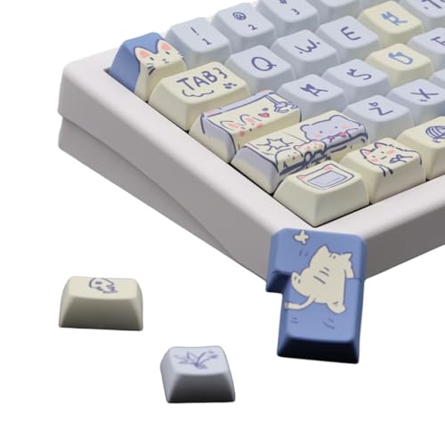 Cmokifuly pbt keycaps iso Katze niedlich Keycaps MDA Profil Tastenkappen, Benutzerdefinierte PBT Tastenkappen für mechanische Tastatur, 148 Tasten Dye Sub Cute Key Cap (blau) von Cmokifuly