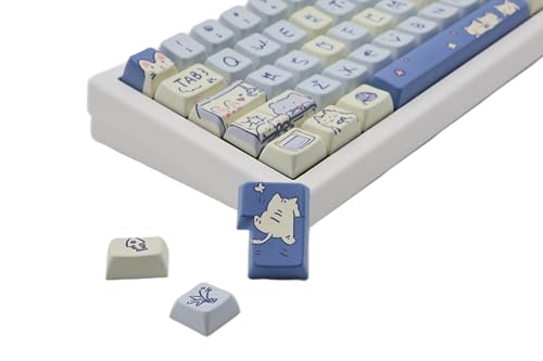 Cmokifuly pbt keycaps iso Katze niedlich Keycaps MDA Profil Tastenkappen, Benutzerdefinierte PBT Tastenkappen für mechanische Tastatur, 148 Tasten Dye Sub Cute Key Cap (blau) von Cmokifuly