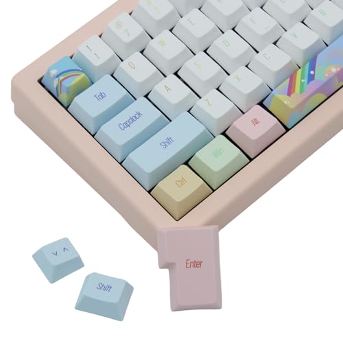 Comokifuly PBT Dye Sublimation Keycaps Cute Tastenkappen ISO Layout Keycaps mit Regenbogen Cherry Profil Custom Keycaps für mechanische Tastatur von Cmokifuly