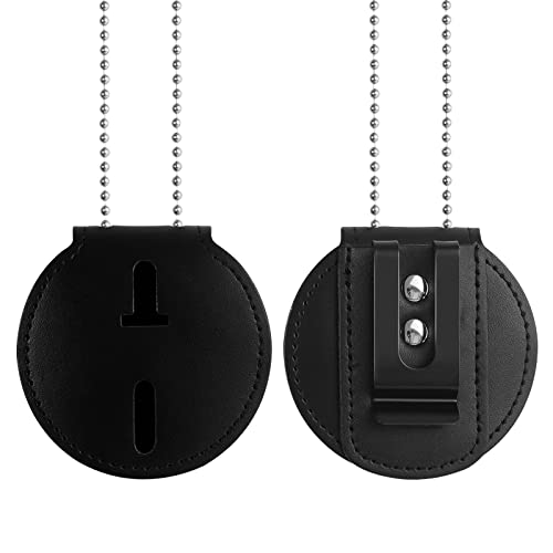 Polizei-Ausweishalter, Rindsleder, Strafverfolgungs-Ausweishalter, universeller Ausweishalter, Gürtelclip mit stationärer Metallclip und Kette für Offiziergeschenke, schwarz, rund Polizei-Ausweishalter, Rindsleder, Strafverfolgungs-Ausweishalter, universeller Ausweishalter, Gürtelclip mit stationärer Metallclip und Kette für Offiziergeschenke, schwarz, rund von Cnanhuak
