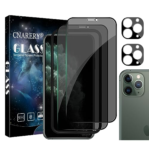 Cnarery für iPhone 11 Pro Max Sichtschutz Schutzfolie, 2 Stück Displayschutz und 2 Stück Kameraschutz, 9H Härte Glas, Anti-Spy Folie,Kratzfest, Anti-Fingerprint und blasenfrei von Cnarery