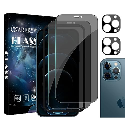 Cnarery für iPhone 12 Pro Max Sichtschutz Schutzfolie, 2 Stück Displayschutz und 2 Stück Kameraschutz, 9H Härte Glas, Anti-Spy Folie,Kratzfest, Anti-Fingerprint und blasenfrei von Cnarery