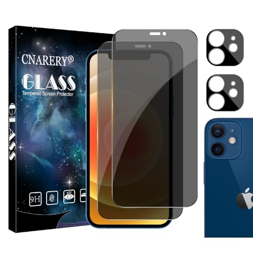 Cnarery für iPhone 12 Sichtschutz Schutzfolie, 2 Stück Displayschutz und 2 Stück Kameraschutz, 9H Härte Glas, Anti-Spy Folie,Kratzfest, Anti-Fingerprint und blasenfrei von Cnarery