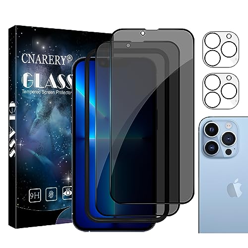 Cnarery für iPhone 13 Pro Max Sichtschutz Schutzfolie, 2 Stück Displayschutz und 2 Stück Kameraschutz, 9H Härte Glas, Anti-Spy Folie,Kratzfest, Anti-Fingerprint und blasenfrei von Cnarery