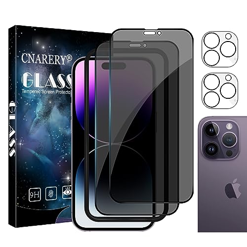 Cnarery für iPhone 14 Pro Sichtschutz Schutzfolie, 2 Stück Displayschutz und 2 Stück Kameraschutz, 9H Härte Glas, Anti-Spy Folie,Kratzfest, Anti-Fingerprint und blasenfrei von Cnarery
