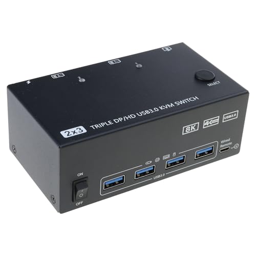 Cnrfeoap Dreifach-Monitor-Switcher, 2 DisplayPort 1.4 + HDTV 2.1 USB 3.0 Hubs Erweiterung für 2 Computer 8K @ 60Hz hohe Auflösung Cnrfeoap Dreifach-Monitor-Switcher, 2 DisplayPort 1.4 + HDTV 2.1 USB 3.0 Hubs Erweiterung für 2 Computer 8K @ 60Hz hohe Auflösung von Cnrfeoap