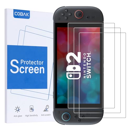 CoBak 3er-Pack Displayschutzfolien aus gehärtetem Glas für Nintendo Switch 2 2025, gehärtetes Glas mit HD-Klarheit, Kratzfestigkeit und blasenfreier Installation von CoBak