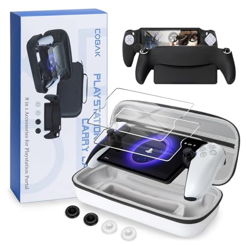 CoBak Hartschalenkoffer Tasche für PlayStation Portal Remote Player - mit 2 Bildschirmschutzfolien, 1 Griffhülle und 4 Daumengriffkappen, harte Außenhülle für PS5 Portal, weiß von CoBak