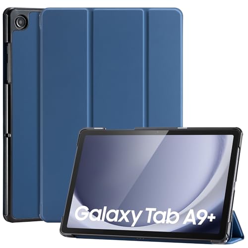 CoBak Hülle für Samsung Galaxy Tab A9+ / A9 Plus 2023 (SM-X210/X216/X218) 11 Zoll, Komplett neues PU-Leder Dreifach Falt Klapp Schutzhülle mit Auto Schlaf/Wach Funktion (Dunkelblau) von CoBak