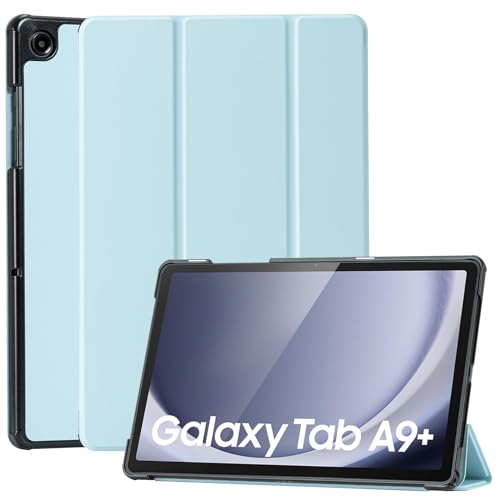 CoBak Hülle für Samsung Galaxy Tab A9+ / A9 Plus 2023 (SM-X210/X216/X218) 11 Zoll, Komplett neues PU-Leder Dreifach Falt Klapp Schutzhülle mit Auto Schlaf/Wach Funktion (Hellblau) von CoBak