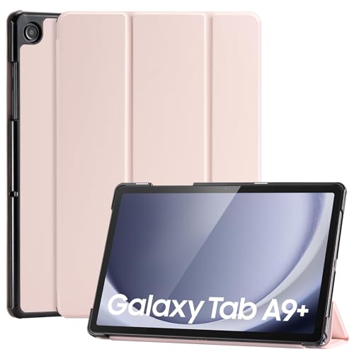 CoBak Hülle für Samsung Galaxy Tab A9+ / A9 Plus 2023 (SM-X210/X216/X218) 11 Zoll, Komplett neues PU Leder Dreifach Falt Klapp Schutzhülle mit Auto Schlaf/Wach Funktion (Hellrosa) von CoBak