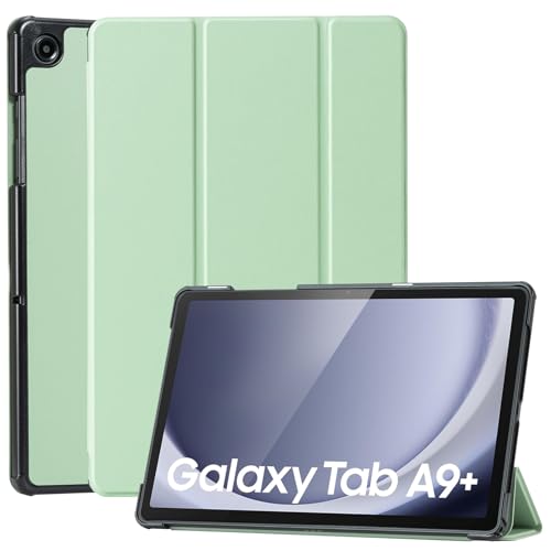 CoBak Hülle für Samsung Galaxy Tab A9+ / A9 Plus 2023 (SM-X210/X216/X218) 11 Zoll, Komplett neues PU-Leder Dreifach Falt Klapp Schutzhülle mit Auto Schlaf/Wach Funktion (Salbeigrün) von CoBak