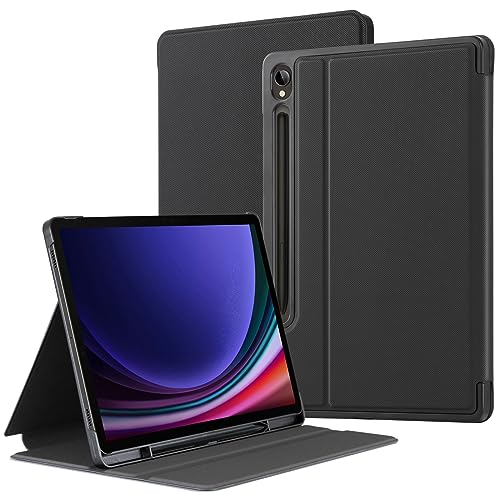 CoBak Hülle für Samsung Galaxy Tab S9 (11 Zoll 2023), Anti-Rutsch-Rillen für mehrwinkeligen Stand Falt Klapp Schutzhülle mit Auto Schlaf/Wach Funktion -Schwarz von CoBak