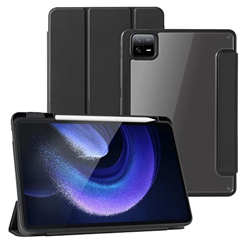 CoBak Hülle für Xiaomi Pad 6/Xiaomi Pad 6 Pro 2023 11 Zoll, mit Stifthalter Schlanker Ständer, Transparente Harte Rückenschale Schützende, und Auto Aufwachen/Schlaf-Funktion, Schwarz von CoBak