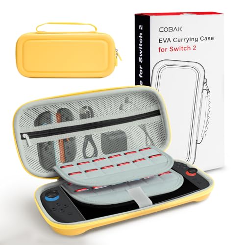 CoBak Trage Tasche mit großem Fassungsvermögen für Nintendo Switch 2 (2025), Premium-Reisetasche aus Eva mit 24 Spielkassetten, Bildschirmschutzhülle, Aufbewahrungstasche für Zubehör, Gelb von CoBak