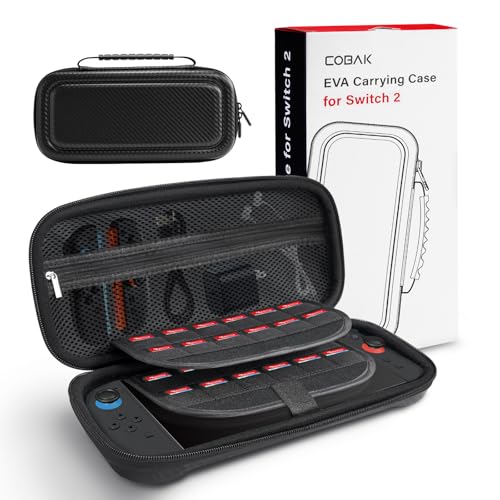 CoBak Trage Tasche mit großem Fassungsvermögen für Nintendo Switch 2 (2025), Premium-Reisetasche aus Eva mit 24 Kassettenfach, Bildschirmschutzfach, Zubehörfachr, Carbon Schwarz von CoBak