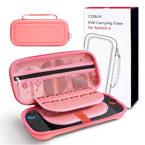 CoBak Trage Tasche mit großem Fassungsvermögen für Nintendo Switch 2 (2025), Premium-Reisetasche aus Eva mit 24 Kassettenfach, Bildschirmschutzfach, Zubehörfachr, Rosa von CoBak
