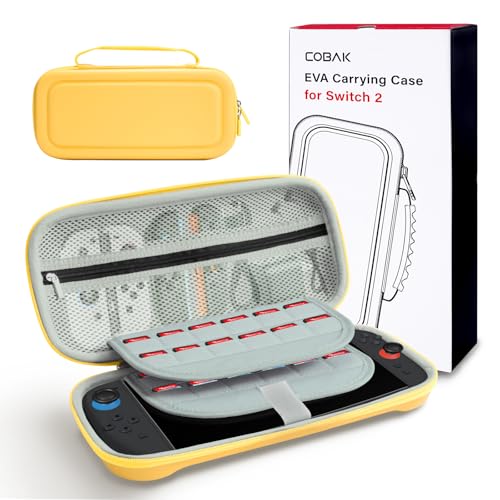 CoBak Tragetasche für Nintendo Switch 2 (2025) mit großem Fassungsvermögen, Premium-Reisetasche aus Eva mit 24 Kassettenfach, Bildschirmschutzfach, Zubehörfach, Gelb von CoBak