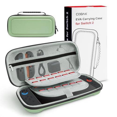 CoBak Trage Tasche mit großem Fassungsvermögen für Nintendo Switch 2 (2025), Premium-Reisetasche aus Eva mit 24 Spielkassetten, Bildschirmschutzhülle, Aufbewahrungstasche für Zubehör, Matcha Grün von CoBak