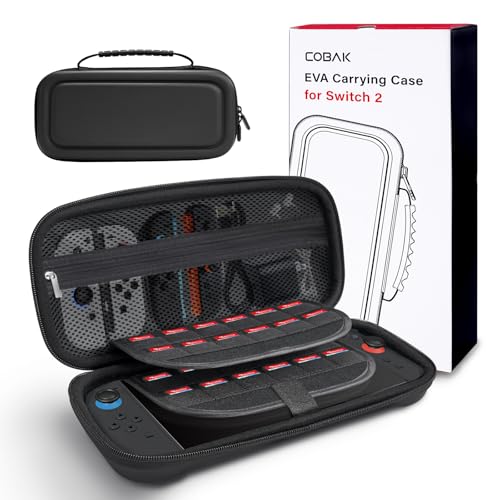 CoBak Trage Tasche mit großem Fassungsvermögen für Nintendo Switch 2 (2025), Premium-Reisetasche aus Eva mit 24 Spielkassetten, Bildschirmschutzhülle, Aufbewahrungstasche für Zubehör, Schwarz von CoBak