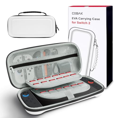 CoBak Trage Tasche mit großem Fassungsvermögen für Nintendo Switch 2 (2025), Premium-Reisetasche aus Eva mit 24 Spielkassetten, Bildschirmschutzhülle, Aufbewahrungstasche für Zubehör, weiß von CoBak