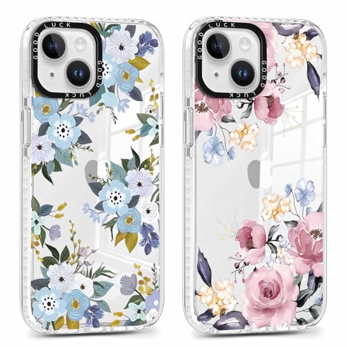 Coalbooliy 2 Stück HandyHülle für Apple iPhone 13/iPhone 14 Hülle 6,1", Transparent Hülle mit Aesthetic Blume Muster Ultra Dünn Klar Silikon Case Weich TPU Stoßfeste Schutzhülle für Mädchen Cover, 16 von Coalbooliy