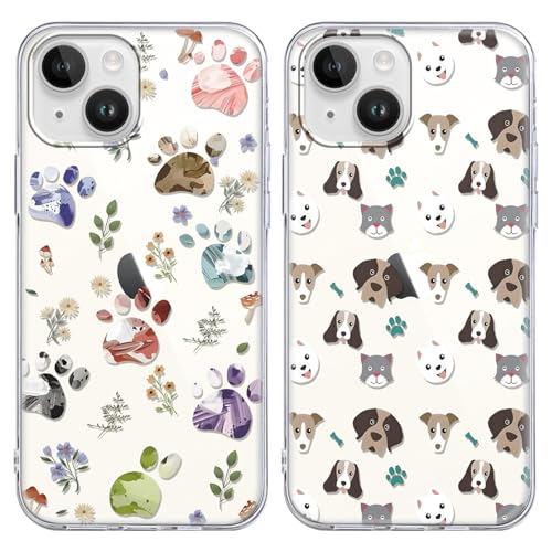 Coalbooliy 2 Stück HandyHülle für Apple iPhone 13/iPhone 14 Hülle 6,1", Transparent Hülle mit Aesthetic Fußabdruck Muster Klar Silikon Case Weich TPU Stoßfeste Schutzhülle für Mädchen Cover, 09 von Coalbooliy