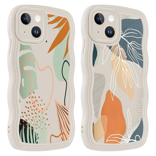 Coalbooliy 2 Stück HandyHülle für iPhone 13 Hülle 6,1”, Aesthetic Blume Muster Design Ultra Dünn Silikon Case Slim Weich TPU Welle Stoßfeste Kameraschutz Schutzhülle Cover für Mädchen, 02 von Coalbooliy