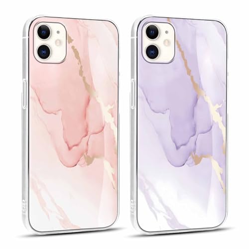 Coalbooliy 2 Stück Handyhülle für iPhone 11 6,1", Aesthetic Muster Marmor Design Pink Lila Hülle mit KameraSchutz Durchsichtig Dünne TPU Bumper Silikon Stoßfestes Schutzhülle, 07 von Coalbooliy