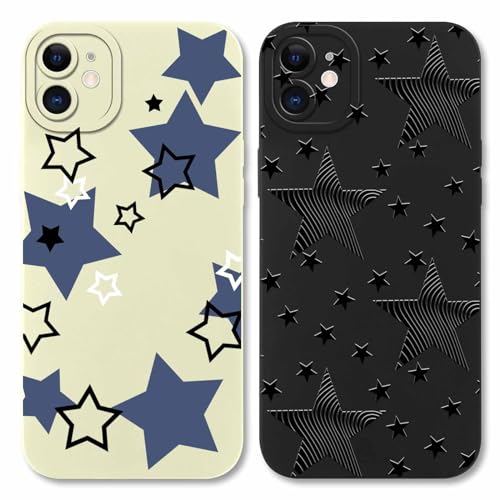 Coalbooliy 2 Stück Handyhülle für iPhone 11 hülle 6,1'', Aesthetic Stern Muster Design Schwarz-Weiss Weiche TPU Silikon Stoßfest Kameraschutz Schutzhülle Bumper Ultra Dünn Mädchen Case, 02 von Coalbooliy