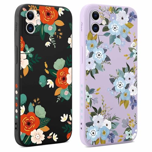 Coalbooliy 2 Stück Hülle für Apple iPhone 11 6,1", Handyhülle mit Aesthetic Muster Frauen Mädchen Blume Muster Design Violett Schwarz Case Silikon TPU Bumper Schutzhülle Cover, 03 von Coalbooliy